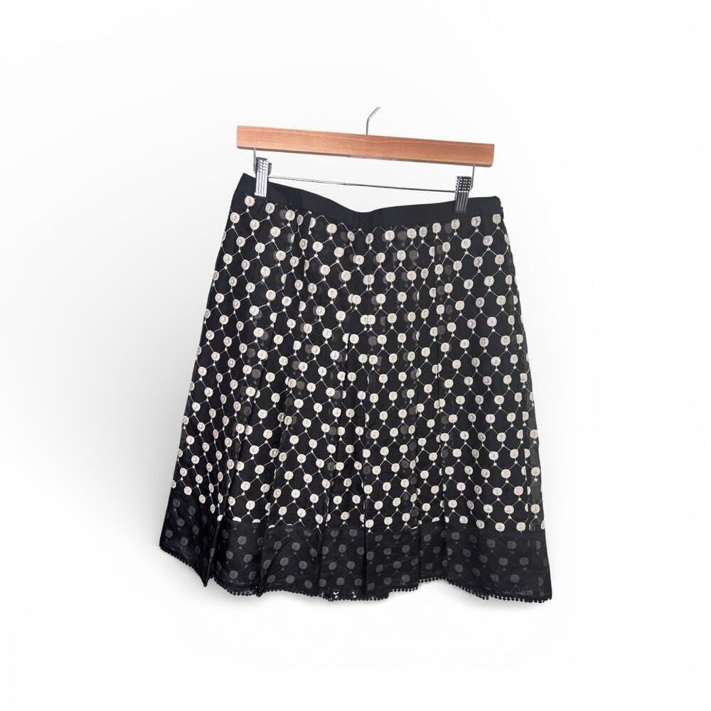 Ann Taylor Silk Embroidered A Line Skirt Black White 8